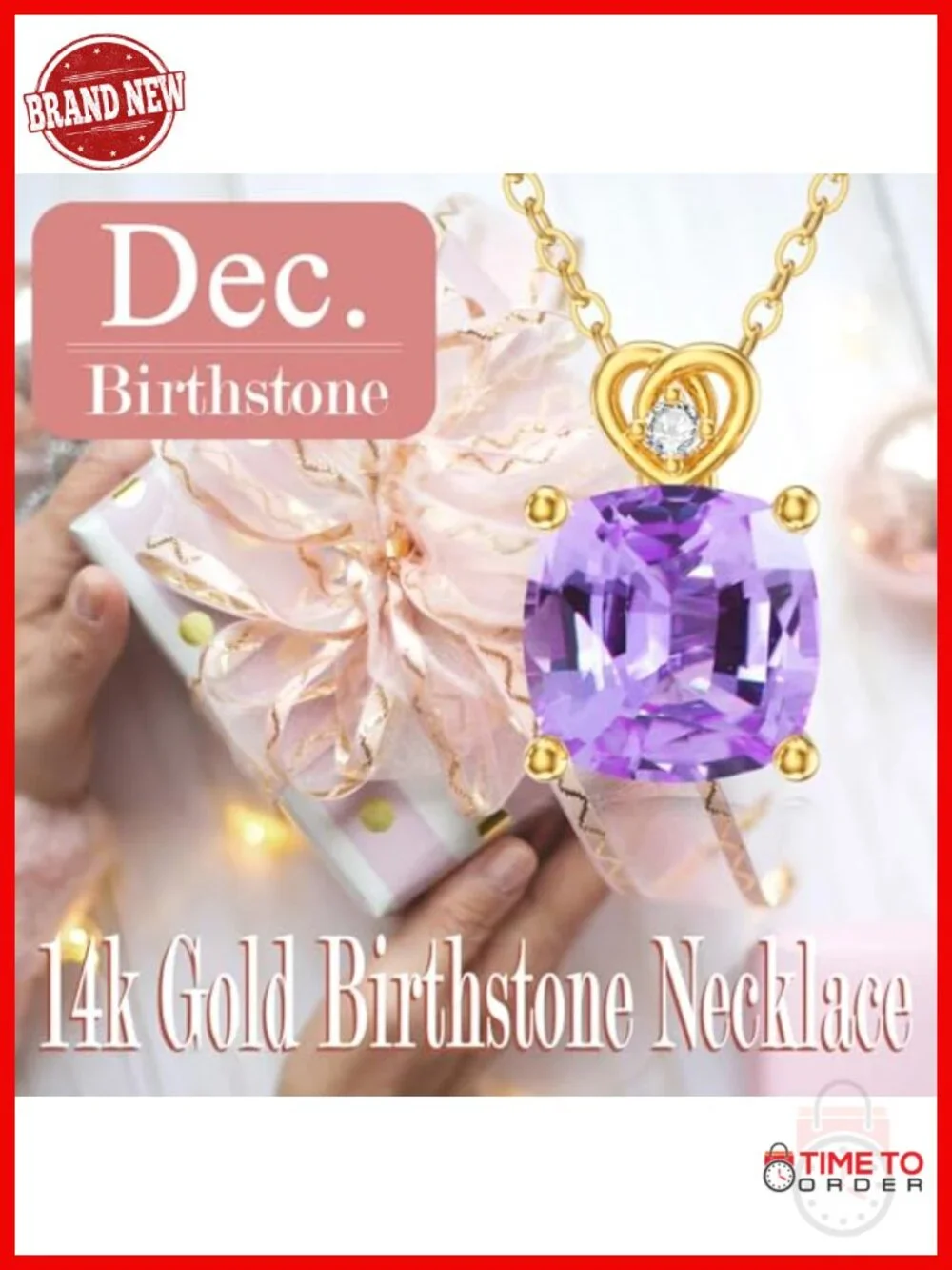 14k Gold Cushion-Cut Birthstone Pendant Necklace with Real Diamond Chain 16-18